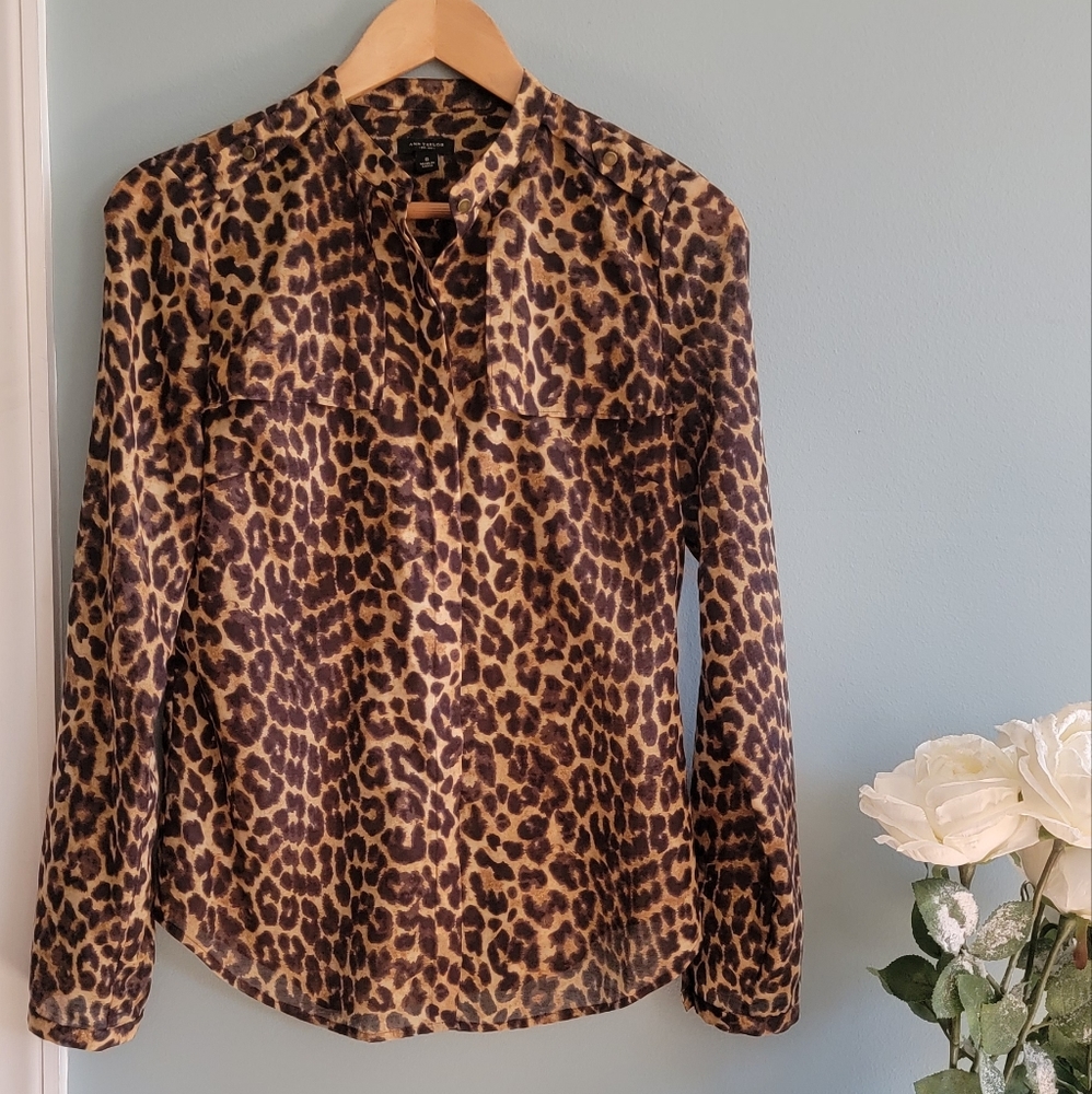 Ann Taylor Leopard Print Trench Blouse